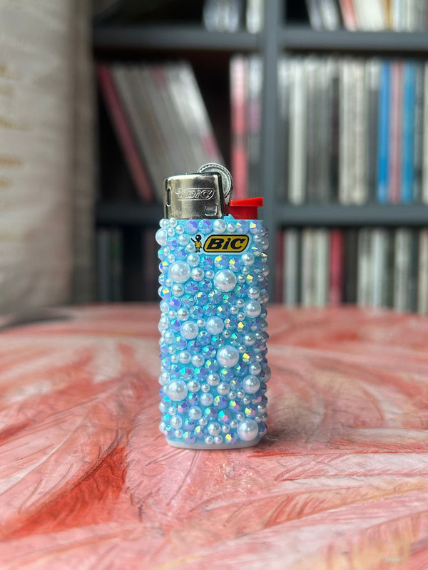 Light Blue Pearl Mini BIC Lighter