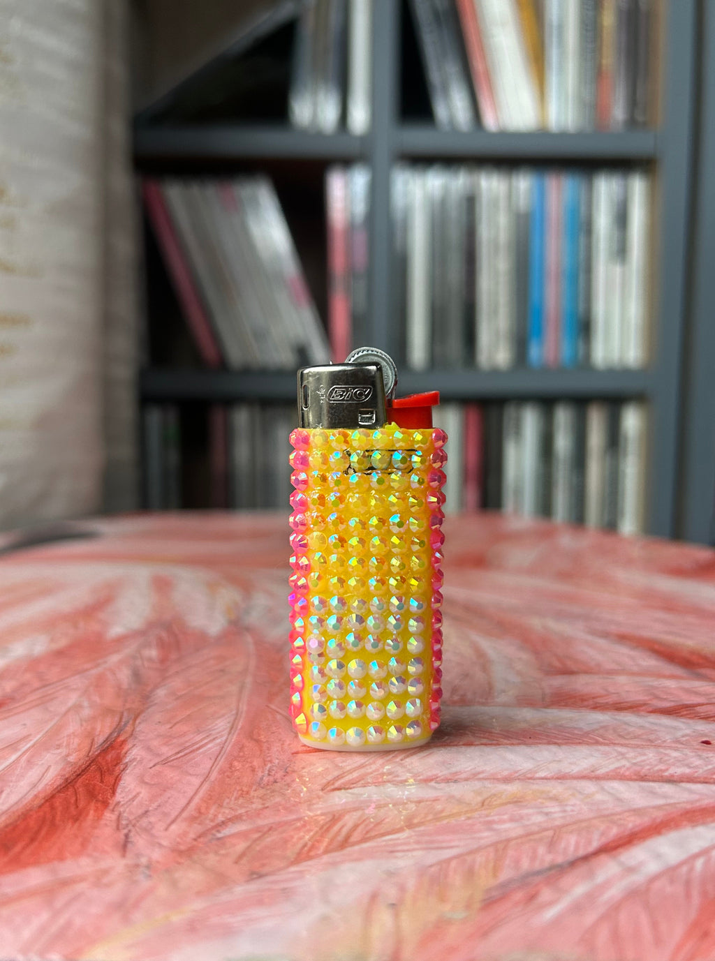 Pink and Yellow Mini BIC Lighter