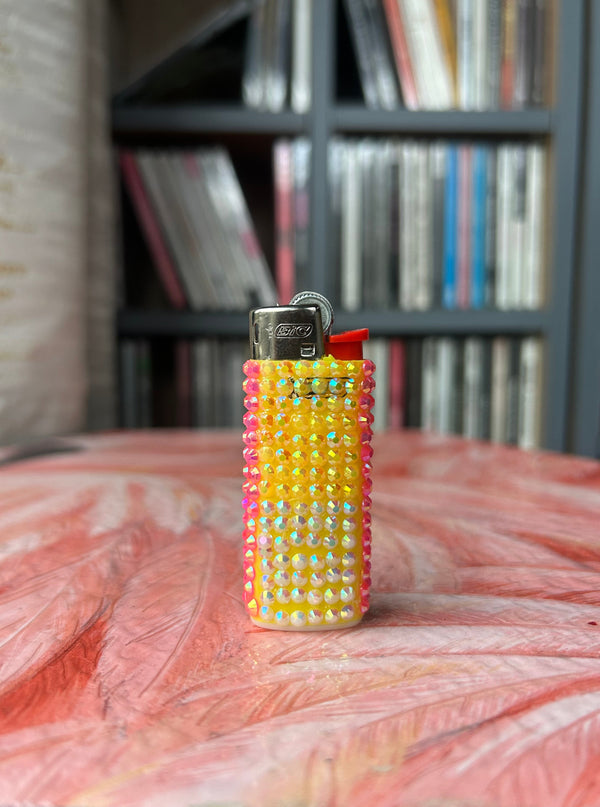 Pink and Yellow Mini BIC Lighter